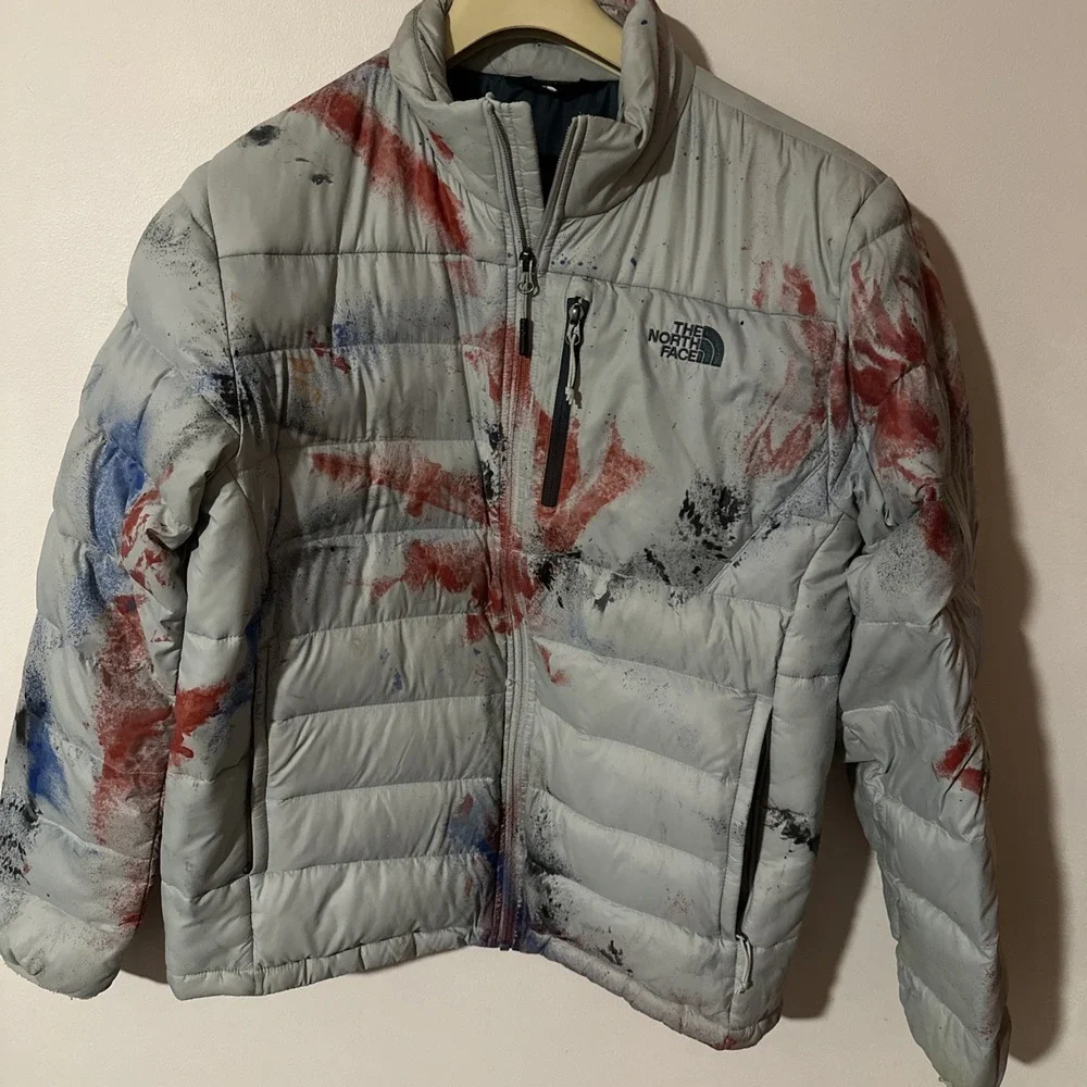 North Face Puffer Jacket Special Unique Painted Splatter Design Size Medium NF